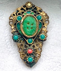 Vintage Czech Art Deco Faux Jade Enamel Dress Clip - Neiger