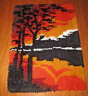 Vtg Latch   Hook Rug Wall Art Hanging Tree Sunset 70   s Finished 20x26 Boho