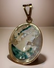 Unusual Italian 14 Kt Gold  Carved Shell With Green 