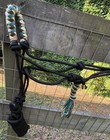 Horse Nylon Cowboy Rope Halter Teal Multicolored Mohair Noseband With Lead Rope