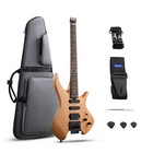     Donner Nhl-500 Headless Electric Guitar Hss Pickups   Gig Bag Strap   Natural