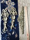 Vintage Solid Brass Ribbon Swags   Ornate Applique Laurel Branch W  Roses 3 Pcs