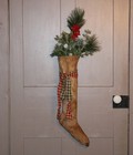 Primitive Handmade Stocking Christmas Cabin Early American Fireplace Rustic
