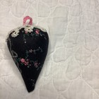 Strawberry Emery   Pincushion Black W  Pink Roses   Hand Tatted      cap    3-1 2   