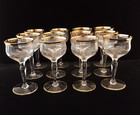 Vintage Set Of 12 Gold Rimmed Textured Stemmed Glasses 4 75  Tall
