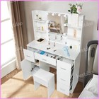 Vanity Makeup Table Stool Set With 10 Led Lighted Mirror 5 Drawers Dressing Desk