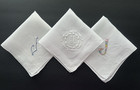 A  3 Vintage Bright White Hankies Madeira Hand Machine Embroidered Monogram J