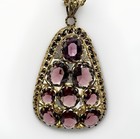 Vtg Antique Czech Glass Purple Filigree Pendant Necklace Signed 377 Estate Rare