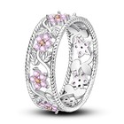 Laza Original 925 Sterling Silver Pink Cz Flowers Finger Ring For Women Jewelry