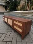 78 7  Mid-century Modern Rattan Tv Stand Dark Brown Wood Media Console 4 Drawers