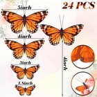 24 Pcs Monarch Butterfly Decorations 4 Size Artificial Monarch Feather Fake B   