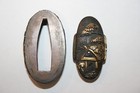 Japanese Antique Fuchi Kashira Set Landscape Gold Silver Inlay Sword Fitting