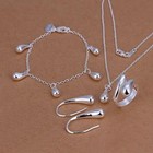 925 Sterling Silver Heart Earring Bracelet Necklace Set Women Fashion Jewelry