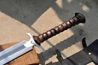 Custom Handmade Carbon Steel Blade Celtic Leaf Sword   Hunting Sword Camping