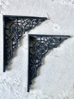 2 Ornate Antique vintage Black Cast Iron Shelf Brackets - Metal Hardware Salvage