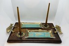 Rare Complete Set Vtg 1950 Israel Bagel lox Glass Serving Set  Wood Tray-judaica