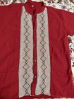 Mexican Guayabera Short Sleeve Shirt Traditional Style Embroidered Red L