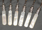Lot Of 6 Antique Pearl   Sterling Silver Banded Dessert Forks Excellent