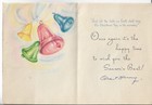 Vtg Mid Century Christmas Greeting Card 4 5x6 Purple Blue Yellow Pink Green Bell