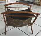 Vintage Folding Floor Sewing Basket Yarn Knitting Caddy Stand folding Wood Frame