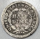 1858 O Seated Liberty Half Dime New Orleans Fine F