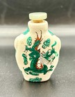 Vintage  Chinese Porcelain Snuff Bottle  Hand Painted  Dragon Pattern  Jade Top