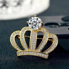 2 20ct Round Cut Simulated Diamond Women Crown Brooch Pin 14k Yellow Gold Plated
