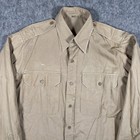 Vintage 1950s Us Army Korean War Poplin Khaki Shirt Mens 15x35 Stand Up Collar