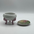 Vintage Mini Porcelain Trinket Box Pink Rose Floral Footed 1 5 Inch
