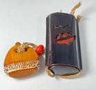 Japanese Openwork Lacquer Inro With Wood Chestnut Netsuke Red Inner Box Antique