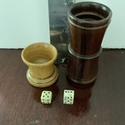 Two Turned English 19thc Gaming Throws With Bone Dice 