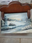 Vintage Wood Recipe Box Hand Painted Barn Winter Scene