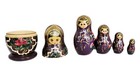 5 Piece Vtg Matryoshka Russian Wooden Hand-painted Purple gold Nesting Dolls  