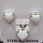 925 New Sterling Silver Rhodium Plated Pendant  earrings Set White Opal Heart