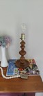 Vintage Mid Century Modern Turned Wood Table Lamp     1960s Swedish Walnut   Elm