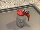 Vintage Medco Products Mid Century Diner Red Plastic Top Glass Syrup Dispenser