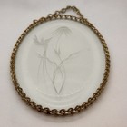 Vintage Oval Etched Clear Glass Sun Catcher Hummingbird And Flowers Gold Chain