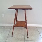 Antique Oak Wood Victorian Turned Legs 2 Tier Coffee Table Side Table End Table