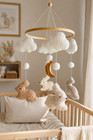 Neutral Bunny Crib Mobile  Nursery Decor With Clouds   Moon  Handmade Baby Room