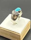 925 Sterling Silver Oval Blue Turquoise Ring Size 7 Prong Set 4mm Band