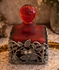 Vintage Red Glass Perfume Bottle W Filigree Holder Vanity Decor Retro