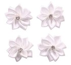  60pcs Satin Ribbon Flowers Bows Rose W rhinestone Appliques Craft White