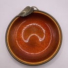 Vintage Evans Orange rust Hand Enameled Trinket Dish With Brass Leaf Edging