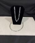 925 Sterling Silver Mens Boys Womens Figaro Chain Necklace 26    Bracelet 8  Set