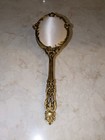 Vintage Mcm Gold-toned Metal Hair Brush With Rose Design 