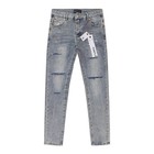 Washed Blue Purple Brand Splash-ink Painting Jeans Distressed Slim Fit Jeans