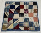 Vintage Antique Patchwork Quilt Table Topper  Four Patch  Early Calicos  Blue