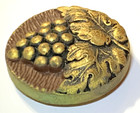 Vintage Large Metal 2 Piece Button Brass Grapes Pictorial Self Shank 1-1 8 