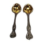 Old Colonial Sterling Gilt Bowl Pair Salt Spoons 2  3 8 