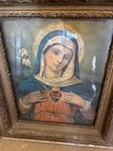 Antique Immaculate Sacred Heart Of Mother Mary Religious Print Gold Frame 16x20